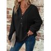 imageDokotoo Hoodies for Women Waffle Knit Long Sleeve Drawstring Button V Neck Casual Pullover Sweatshirt Hooded TopsBlack