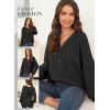 imageDokotoo Hoodies for Women Waffle Knit Long Sleeve Drawstring Button V Neck Casual Pullover Sweatshirt Hooded TopsBlack