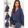 imageDokotoo Hoodies for Women Waffle Knit Long Sleeve Drawstring Button V Neck Casual Pullover Sweatshirt Hooded TopsBlue