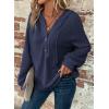 imageDokotoo Hoodies for Women Waffle Knit Long Sleeve Drawstring Button V Neck Casual Pullover Sweatshirt Hooded TopsBlue