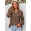 imageDokotoo Hoodies for Women Waffle Knit Long Sleeve Drawstring Button V Neck Casual Pullover Sweatshirt Hooded TopsBrown