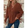 imageDokotoo Hoodies for Women Waffle Knit Long Sleeve Drawstring Button V Neck Casual Pullover Sweatshirt Hooded TopsCinnamon
