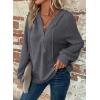 imageDokotoo Hoodies for Women Waffle Knit Long Sleeve Drawstring Button V Neck Casual Pullover Sweatshirt Hooded TopsDark Grey