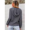 imageDokotoo Hoodies for Women Waffle Knit Long Sleeve Drawstring Button V Neck Casual Pullover Sweatshirt Hooded TopsDark Grey