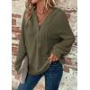 imageDokotoo Hoodies for Women Waffle Knit Long Sleeve Drawstring Button V Neck Casual Pullover Sweatshirt Hooded TopsGreen