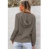 imageDokotoo Hoodies for Women Waffle Knit Long Sleeve Drawstring Button V Neck Casual Pullover Sweatshirt Hooded TopsGrey