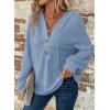 imageDokotoo Hoodies for Women Waffle Knit Long Sleeve Drawstring Button V Neck Casual Pullover Sweatshirt Hooded TopsLight Blue