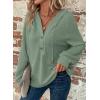 imageDokotoo Hoodies for Women Waffle Knit Long Sleeve Drawstring Button V Neck Casual Pullover Sweatshirt Hooded TopsLight Green