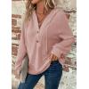 imageDokotoo Hoodies for Women Waffle Knit Long Sleeve Drawstring Button V Neck Casual Pullover Sweatshirt Hooded TopsPink