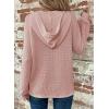 imageDokotoo Hoodies for Women Waffle Knit Long Sleeve Drawstring Button V Neck Casual Pullover Sweatshirt Hooded TopsPink