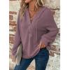 imageDokotoo Hoodies for Women Waffle Knit Long Sleeve Drawstring Button V Neck Casual Pullover Sweatshirt Hooded TopsPurple