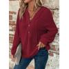 imageDokotoo Hoodies for Women Waffle Knit Long Sleeve Drawstring Button V Neck Casual Pullover Sweatshirt Hooded TopsRed