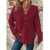imageDokotoo Hoodies for Women Waffle Knit Long Sleeve Drawstring Button V Neck Casual Pullover Sweatshirt Hooded TopsRed