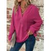 imageDokotoo Hoodies for Women Waffle Knit Long Sleeve Drawstring Button V Neck Casual Pullover Sweatshirt Hooded TopsRosy