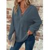 imageDokotoo Hoodies for Women Waffle Knit Long Sleeve Drawstring Button V Neck Casual Pullover Sweatshirt Hooded TopsTeal