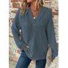 imageDokotoo Hoodies for Women Waffle Knit Long Sleeve Drawstring Button V Neck Casual Pullover Sweatshirt Hooded TopsTeal