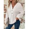 imageDokotoo Hoodies for Women Waffle Knit Long Sleeve Drawstring Button V Neck Casual Pullover Sweatshirt Hooded TopsWhite