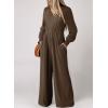 imageDokotoo Lantern Long Sleeve Jumpsuit Wrapped V Neck Elegant for Womens Dressy Casual 2024 Fall One Piece Romper OutfitsB Brown