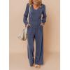 imageDokotoo Lantern Long Sleeve Jumpsuit Wrapped V Neck Elegant for Womens Dressy Casual 2024 Fall One Piece Romper OutfitsB Navy Blue