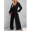 imageDokotoo Lantern Long Sleeve Jumpsuit Wrapped V Neck Elegant for Womens Dressy Casual 2024 Fall One Piece Romper OutfitsBlack