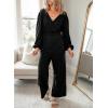 imageDokotoo Lantern Long Sleeve Jumpsuit Wrapped V Neck Elegant for Womens Dressy Casual 2024 Fall One Piece Romper OutfitsBlack