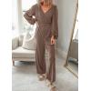 imageDokotoo Lantern Long Sleeve Jumpsuit Wrapped V Neck Elegant for Womens Dressy Casual 2024 Fall One Piece Romper OutfitsDark Brown