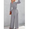 imageDokotoo Lantern Long Sleeve Jumpsuit Wrapped V Neck Elegant for Womens Dressy Casual 2024 Fall One Piece Romper OutfitsGray