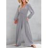 imageDokotoo Lantern Long Sleeve Jumpsuit Wrapped V Neck Elegant for Womens Dressy Casual 2024 Fall One Piece Romper OutfitsGray