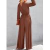 imageDokotoo Lantern Long Sleeve Jumpsuit Wrapped V Neck Elegant for Womens Dressy Casual 2024 Fall One Piece Romper OutfitsRed Brown