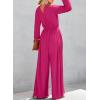 imageDokotoo Lantern Long Sleeve Jumpsuit Wrapped V Neck Elegant for Womens Dressy Casual 2024 Fall One Piece Romper OutfitsRose Red