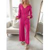 imageDokotoo Lantern Long Sleeve Jumpsuit Wrapped V Neck Elegant for Womens Dressy Casual 2024 Fall One Piece Romper OutfitsRose Red