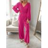 imageDokotoo Lantern Long Sleeve Jumpsuit Wrapped V Neck Elegant for Womens Dressy Casual 2024 Fall One Piece Romper OutfitsRose Red
