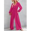 imageDokotoo Lantern Long Sleeve Jumpsuit Wrapped V Neck Elegant for Womens Dressy Casual 2024 Fall One Piece Romper OutfitsRose Red