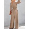 imageDokotoo Lantern Long Sleeve Jumpsuit Wrapped V Neck Elegant for Womens Dressy Casual 2024 Fall One Piece Romper OutfitsSimply Taupe