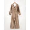 imageDokotoo Lantern Long Sleeve Jumpsuit Wrapped V Neck Elegant for Womens Dressy Casual 2024 Fall One Piece Romper OutfitsSimply Taupe