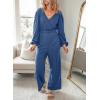 imageDokotoo Lantern Long Sleeve Jumpsuit Wrapped V Neck Elegant for Womens Dressy Casual 2024 Fall One Piece Romper OutfitsSky Blue