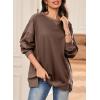 imageDokotoo Oversized Sweatshirt for Women Casual Crewneck Long Sleeve Waffle Splicing Solid Pullover Sweatshirts TopsCoffee
