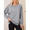imageDokotoo Oversized Sweatshirt for Women Casual Crewneck Long Sleeve Waffle Splicing Solid Pullover Sweatshirts TopsGrey