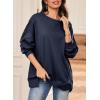 imageDokotoo Oversized Sweatshirt for Women Casual Crewneck Long Sleeve Waffle Splicing Solid Pullover Sweatshirts TopsNavy Blue