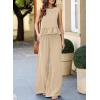 imageDokotoo Pants Sets Women 2 Piece Outfits Sleeveless Round Neck Tank Tops Matching Sets for Women Elastic Waist Wide LegApricot