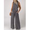 imageDokotoo Pants Sets Women 2 Piece Outfits Sleeveless Round Neck Tank Tops Matching Sets for Women Elastic Waist Wide LegDark Grey