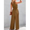 imageDokotoo Sleeveless Jumpsuit Wrapped V Neck Elegant for Womens Dressy Casual 2025 One Piece Romper OutfitsChestnut