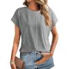 imageDokotoo Spring Tops for Women 2025 Cap Sleeve Side Ruched Summer Tops for Women Trendy Women ClothingGray