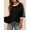 imageDokotoo Summer Tops for Women 2025 Loose Oversized T Shirts Crewneck Color Block Side Slits Basic Tee BlousesBlack