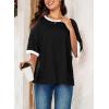 imageDokotoo Summer Tops for Women 2025 Loose Oversized T Shirts Crewneck Color Block Side Slits Basic Tee BlousesBlack