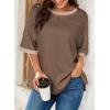 imageDokotoo Summer Tops for Women 2025 Loose Oversized T Shirts Crewneck Color Block Side Slits Basic Tee BlousesCoffee