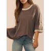 imageDokotoo Summer Tops for Women 2025 Loose Oversized T Shirts Crewneck Color Block Side Slits Basic Tee BlousesCoffee
