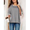 imageDokotoo Summer Tops for Women 2025 Loose Oversized T Shirts Crewneck Color Block Side Slits Basic Tee BlousesGray