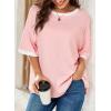 imageDokotoo Summer Tops for Women 2025 Loose Oversized T Shirts Crewneck Color Block Side Slits Basic Tee BlousesLight Pink