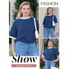 imageDokotoo Summer Tops for Women 2025 Loose Oversized T Shirts Crewneck Color Block Side Slits Basic Tee BlousesNavy Blue